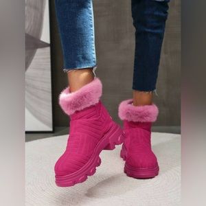 HOT pink SHEIN fur boots. Size 9.5 (42) Never worn. Zipper present in the back.